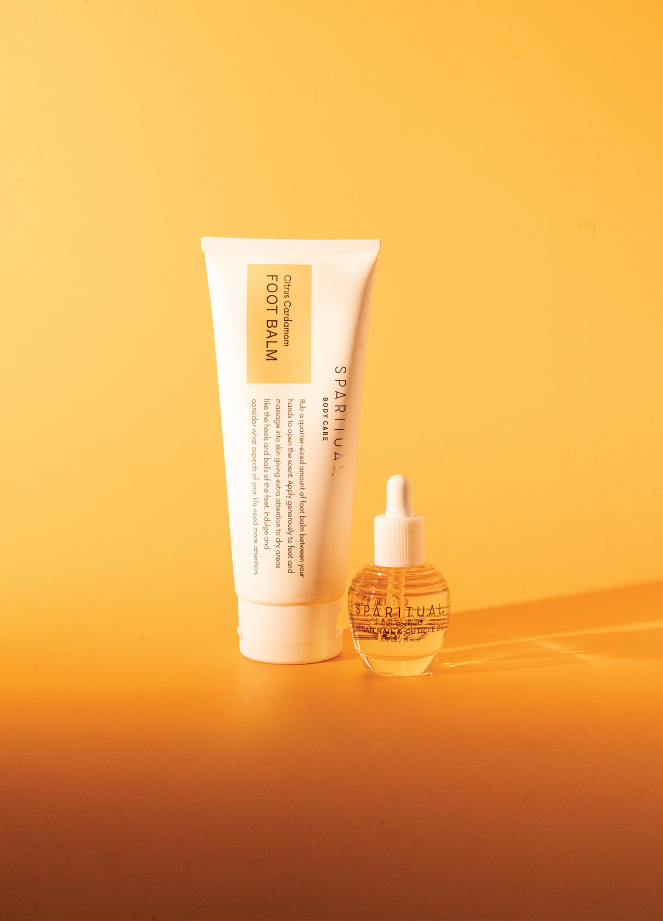 Deep Sleep Foot Ritual, two product bundle by SPARITUAL including Citrus Cardamom Foot Balm and Cuti-Cocktail Cuticle Oil.