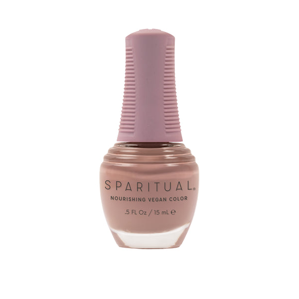 Becoming Nourishing Vegan Color by SPARITUAL. Vegan, cruelty-free, clean formula for healthy nails with 1-step application, no base or top coat needed.
