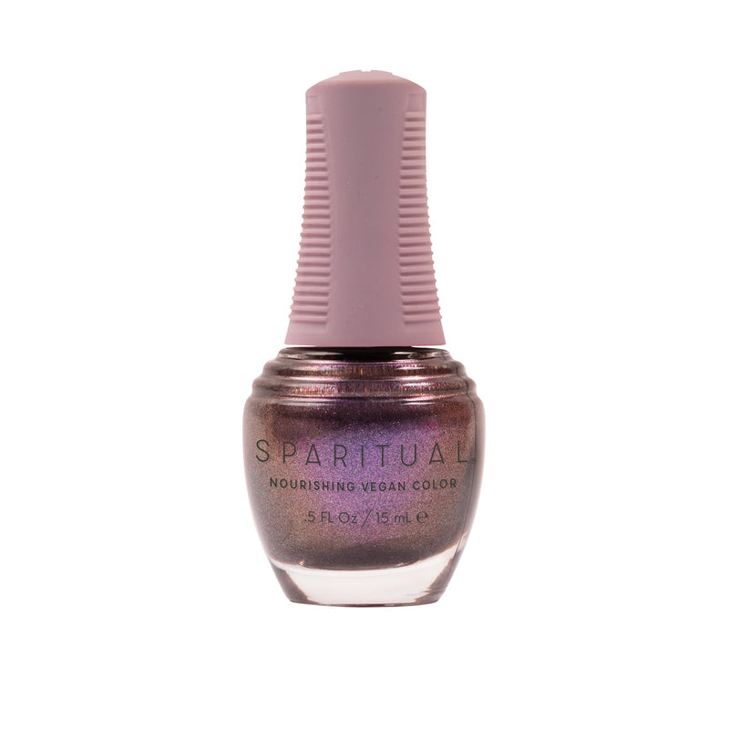 Moon Salutation Nourishing Vegan Color by SPARITUAL. Vegan, cruelty-free, clean formula for healthy nails with 1-step application, no base or top coat needed.
