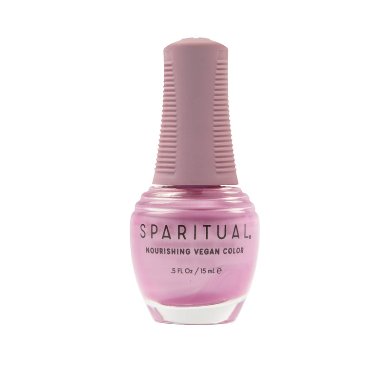 Poetic Pink Lake Nourishing Vegan Color by SPARITUAL. Vegan, cruelty-free, clean formula for healthy nails with 1-step application, no base or top coat needed.
